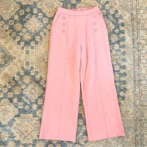Belle Poque Vintage Retro Women's High Waisted Wide Leg Pink Pull On Pants Small